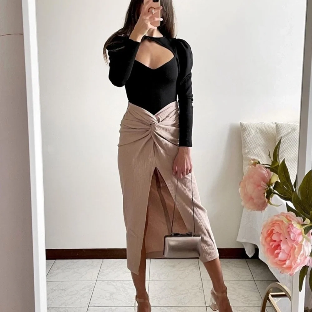 ZARA TEXTURED KNOTTED MIDI SKIRT PINK Medium